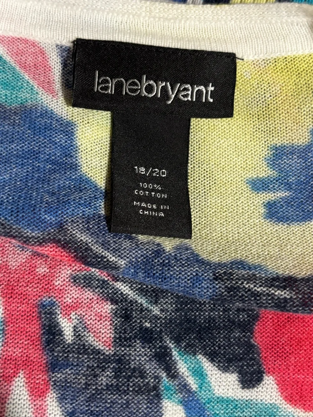 Lane Bryant Vibrant Colorful Abstract Floral Print V-Neck Button Front Cardigan